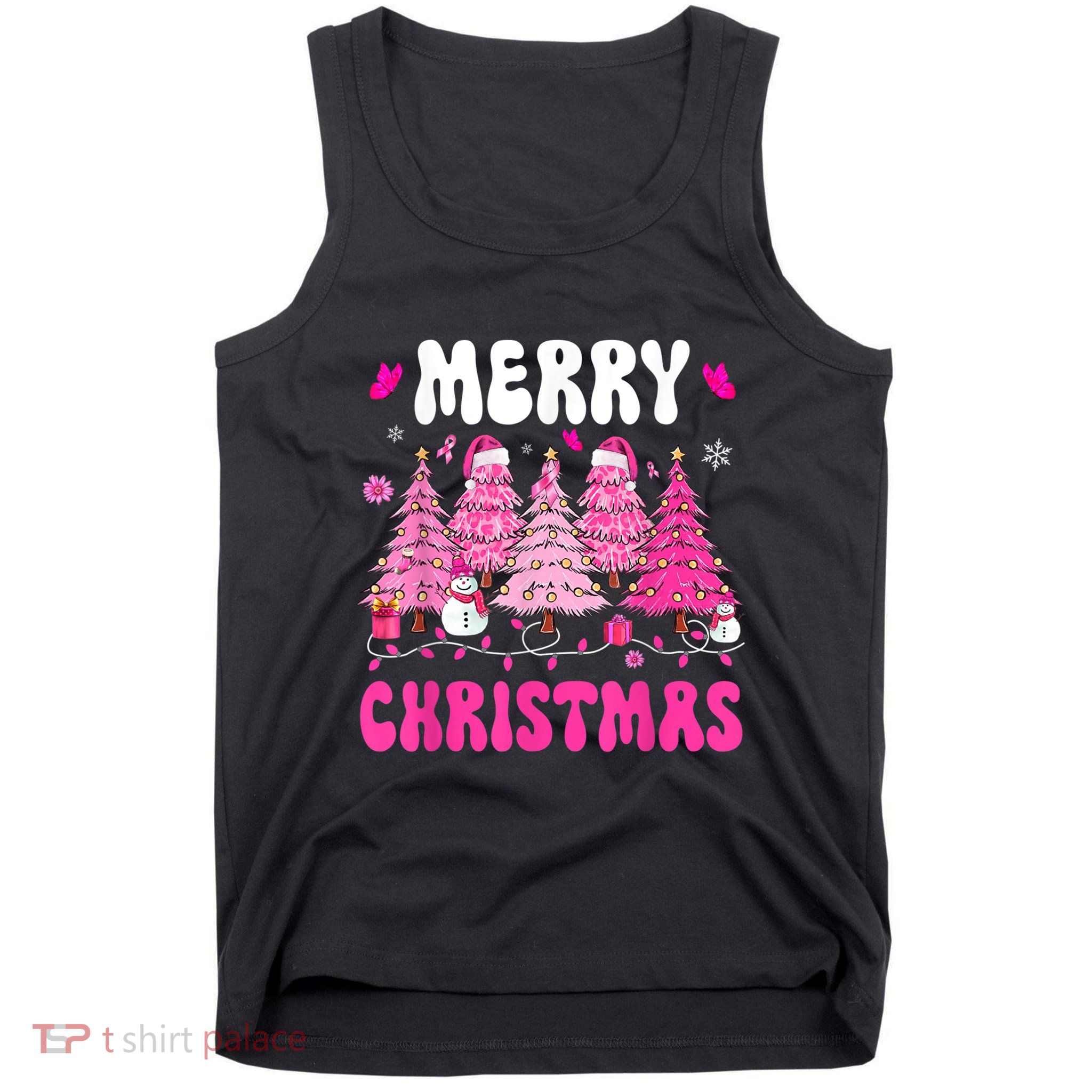 Merry Christmas Trees Pink Leopard Buffalo Plaid Tank Top
