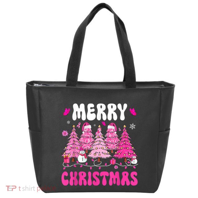 Merry Christmas Trees Pink Leopard Buffalo Plaid Zip Tote Bag
