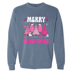 Merry Christmas Trees Pink Leopard Buffalo Plaid Garment-Dyed Sweatshirt