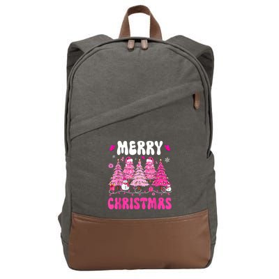 Merry Christmas Trees Pink Leopard Buffalo Plaid Cotton Canvas Backpack