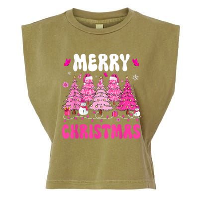 Merry Christmas Trees Pink Leopard Buffalo Plaid Garment-Dyed Women's Muscle Tee