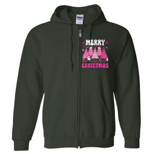 Merry Christmas Trees Pink Leopard Buffalo Plaid Full Zip Hoodie