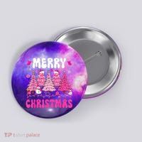 Merry Christmas Trees Pink Leopard Buffalo Plaid Button