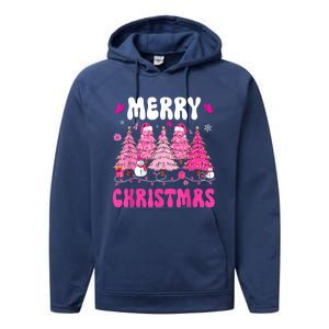 Merry Christmas Trees Pink Leopard Buffalo Plaid Performance Fleece Hoodie