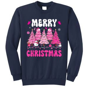 Merry Christmas Trees Pink Leopard Buffalo Plaid Sweatshirt