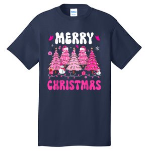 Merry Christmas Trees Pink Leopard Buffalo Plaid Tall T-Shirt