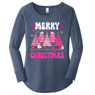 Merry Christmas Trees Pink Leopard Buffalo Plaid Women's Perfect Tri Tunic Long Sleeve Shirt