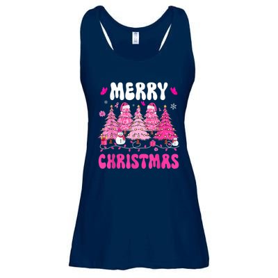 Merry Christmas Trees Pink Leopard Buffalo Plaid Ladies Essential Flowy Tank