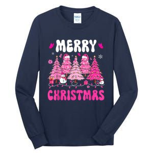 Merry Christmas Trees Pink Leopard Buffalo Plaid Tall Long Sleeve T-Shirt