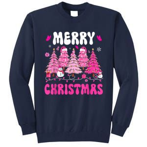 Merry Christmas Trees Pink Leopard Buffalo Plaid Tall Sweatshirt