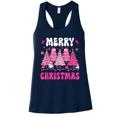 Merry Christmas Trees Pink Leopard Buffalo Plaid Women's Racerback Tank