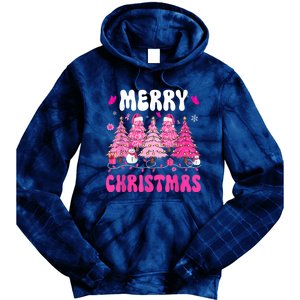 Merry Christmas Trees Pink Leopard Buffalo Plaid Tie Dye Hoodie