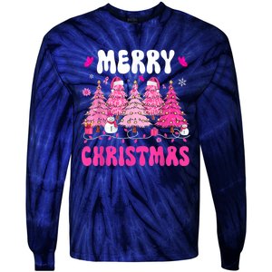 Merry Christmas Trees Pink Leopard Buffalo Plaid Tie-Dye Long Sleeve Shirt