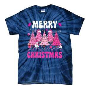 Merry Christmas Trees Pink Leopard Buffalo Plaid Tie-Dye T-Shirt