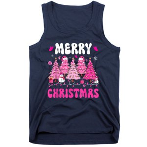 Merry Christmas Trees Pink Leopard Buffalo Plaid Tank Top