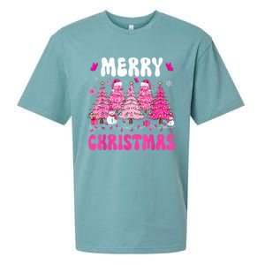 Merry Christmas Trees Pink Leopard Buffalo Plaid Sueded Cloud Jersey T-Shirt