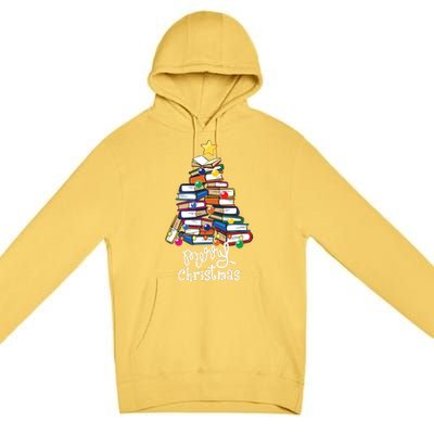 Merry Christmas Tree Love Reading Books Librarian Nerd Premium Pullover Hoodie