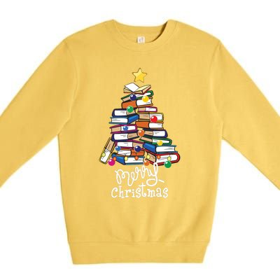 Merry Christmas Tree Love Reading Books Librarian Nerd Premium Crewneck Sweatshirt