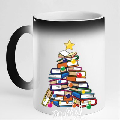 Merry Christmas Tree Love Reading Books Librarian Nerd 11oz Black Color Changing Mug