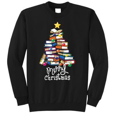 Merry Christmas Tree Love Reading Books Librarian Nerd Sweatshirt