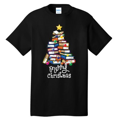 Merry Christmas Tree Love Reading Books Librarian Nerd Tall T-Shirt