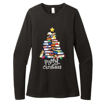 Merry Christmas Tree Love Reading Books Librarian Nerd Womens CVC Long Sleeve Shirt