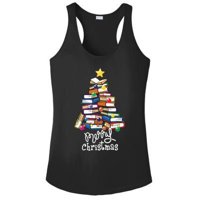 Merry Christmas Tree Love Reading Books Librarian Nerd Ladies PosiCharge Competitor Racerback Tank