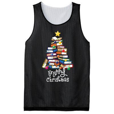 Merry Christmas Tree Love Reading Books Librarian Nerd Mesh Reversible Basketball Jersey Tank