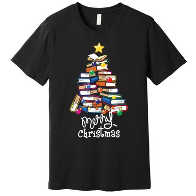 Merry Christmas Tree Love Reading Books Librarian Nerd Premium T-Shirt