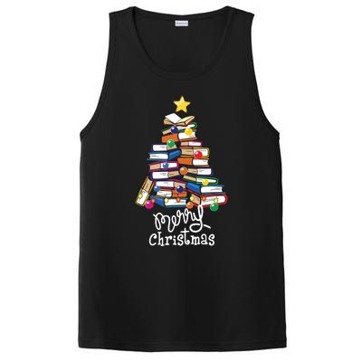 Merry Christmas Tree Love Reading Books Librarian Nerd PosiCharge Competitor Tank