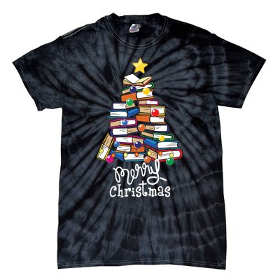 Merry Christmas Tree Love Reading Books Librarian Nerd Tie-Dye T-Shirt