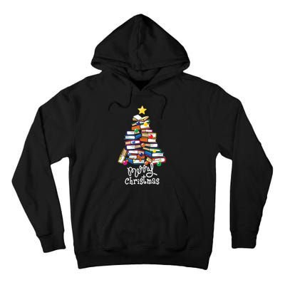 Merry Christmas Tree Love Reading Books Librarian Nerd Tall Hoodie