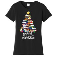 Merry Christmas Tree Love Reading Books Librarian Nerd Women's T-Shirt