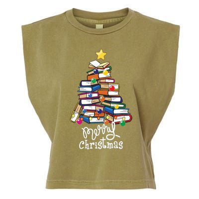 Merry Christmas Tree Love Reading Books Librarian Nerd Garment-Dyed Women's Muscle Tee