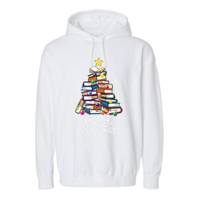 Merry Christmas Tree Love Reading Books Librarian Nerd Garment-Dyed Fleece Hoodie