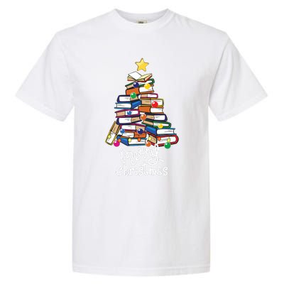 Merry Christmas Tree Love Reading Books Librarian Nerd Garment-Dyed Heavyweight T-Shirt