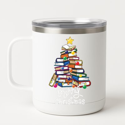 Merry Christmas Tree Love Reading Books Librarian Nerd 12 oz Stainless Steel Tumbler Cup