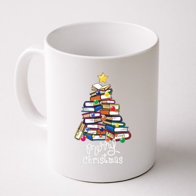 Merry Christmas Tree Love Reading Books Librarian Nerd Coffee Mug