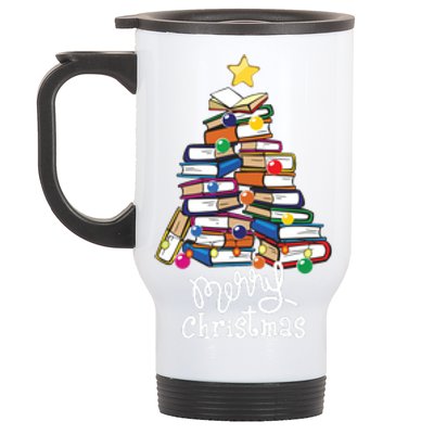 Merry Christmas Tree Love Reading Books Librarian Nerd Stainless Steel Travel Mug