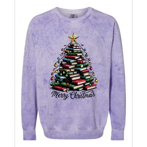 Merry Christmas Tree Love Reading Books Librarian Women Colorblast Crewneck Sweatshirt