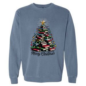 Merry Christmas Tree Love Reading Books Librarian Women Garment-Dyed Sweatshirt