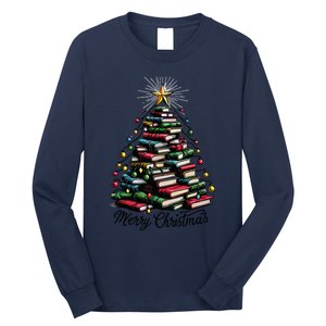 Merry Christmas Tree Love Reading Books Librarian Women Long Sleeve Shirt