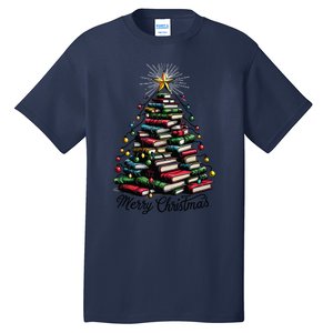 Merry Christmas Tree Love Reading Books Librarian Women Tall T-Shirt