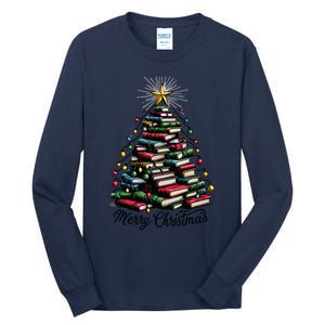 Merry Christmas Tree Love Reading Books Librarian Women Tall Long Sleeve T-Shirt