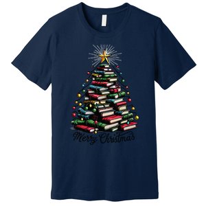 Merry Christmas Tree Love Reading Books Librarian Women Premium T-Shirt