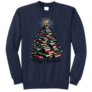 Merry Christmas Tree Love Reading Books Librarian Women Tall Sweatshirt