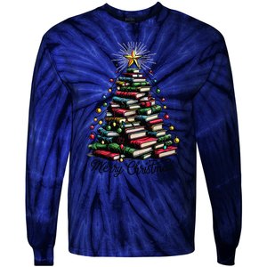 Merry Christmas Tree Love Reading Books Librarian Women Tie-Dye Long Sleeve Shirt