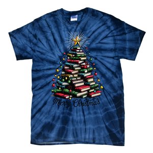 Merry Christmas Tree Love Reading Books Librarian Women Tie-Dye T-Shirt