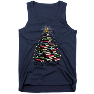 Merry Christmas Tree Love Reading Books Librarian Women Tank Top