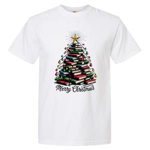 Merry Christmas Tree Love Reading Books Librarian Women Garment-Dyed Heavyweight T-Shirt